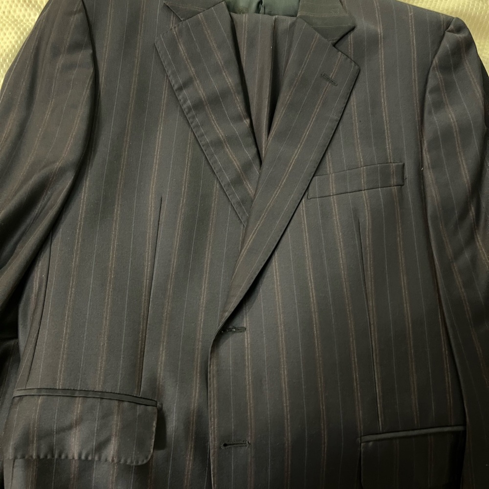 Isaia Custom Blue, Red Loro Piana SUPER 160, 15.5 Micron Wool Stripped 2Btn 44S